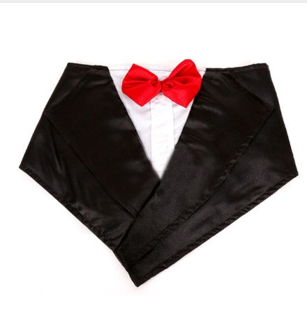 JMT-391626 Elegant Dog Tuxedo Triangle Scarf – Adjustable Neck Size 57-67Cm, Silk Fabric with Waterproof Nylon Base in Red, Blue, and Purple