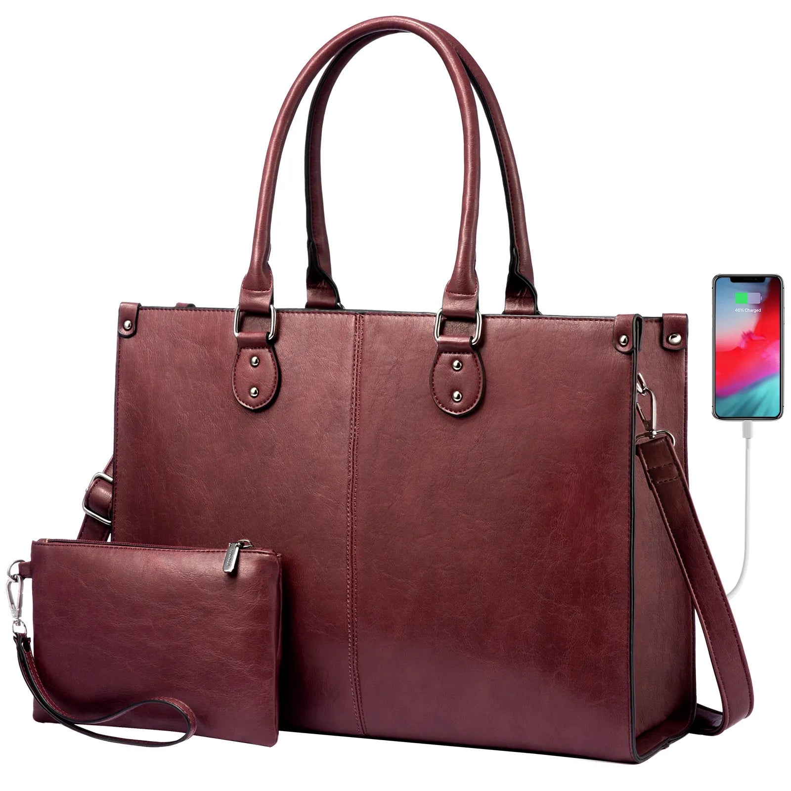 JMT-391882 Women's PU Leather Laptop Tote Bag for 15.6-Inch Laptops - Stylish Office Messenger Handbag