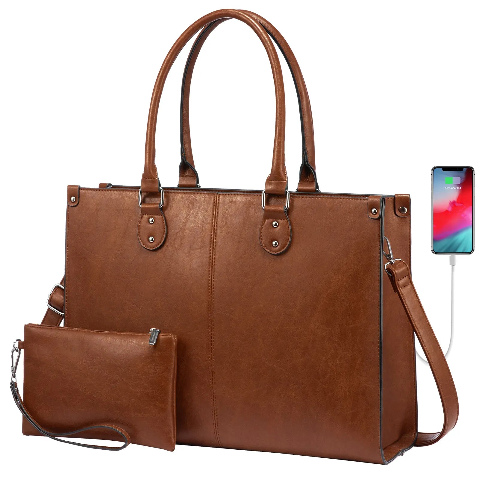 JMT-391882 Women's PU Leather Laptop Tote Bag for 15.6-Inch Laptops - Stylish Office Messenger Handbag
