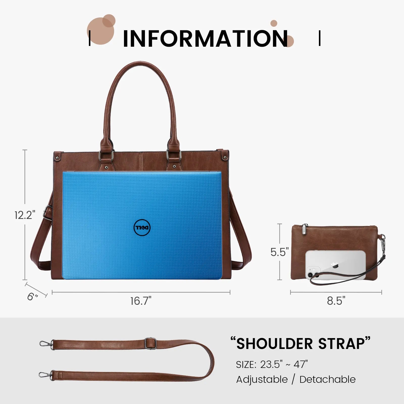 JMT-391882 Women's PU Leather Laptop Tote Bag for 15.6-Inch Laptops - Stylish Office Messenger Handbag