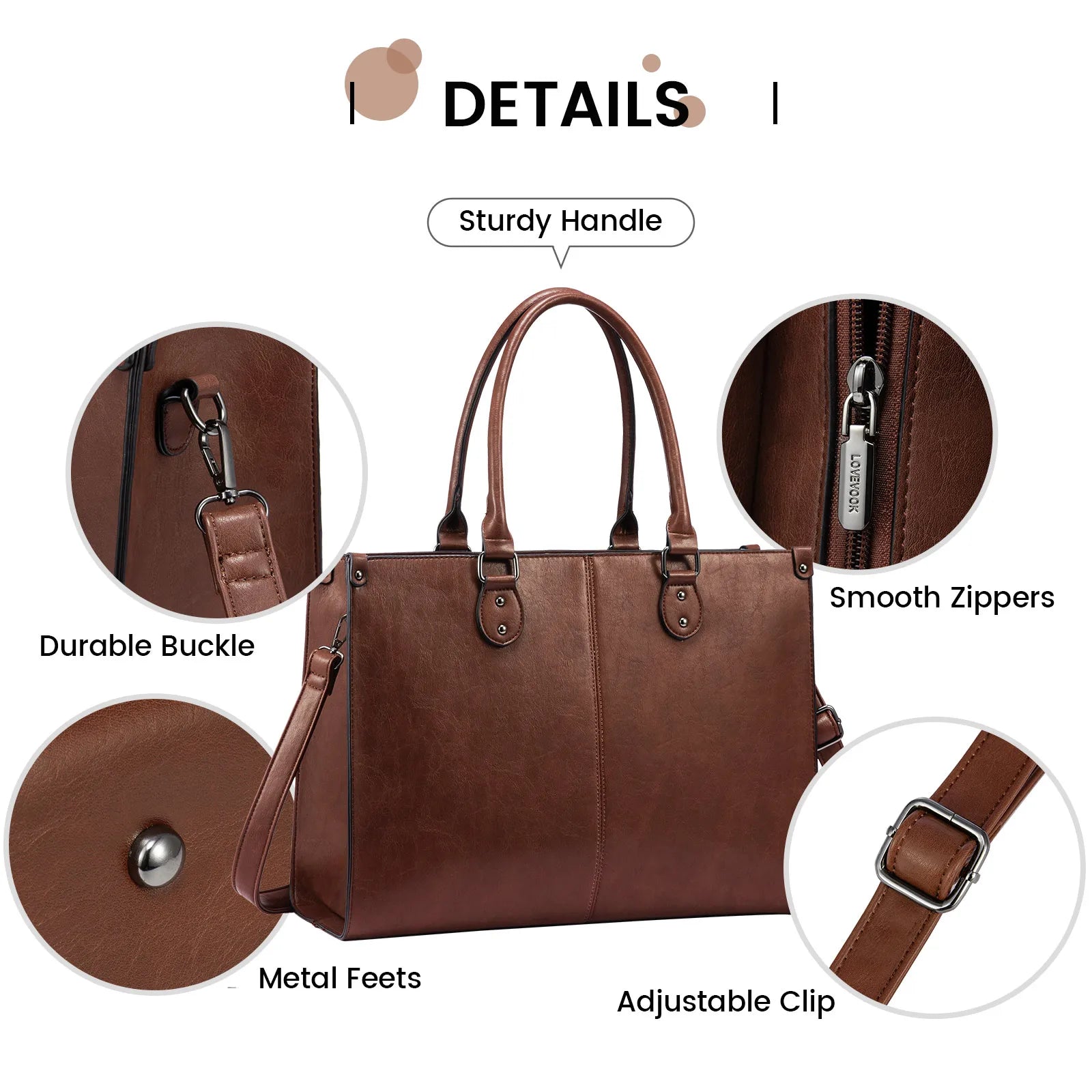 JMT-391882 Women's PU Leather Laptop Tote Bag for 15.6-Inch Laptops - Stylish Office Messenger Handbag