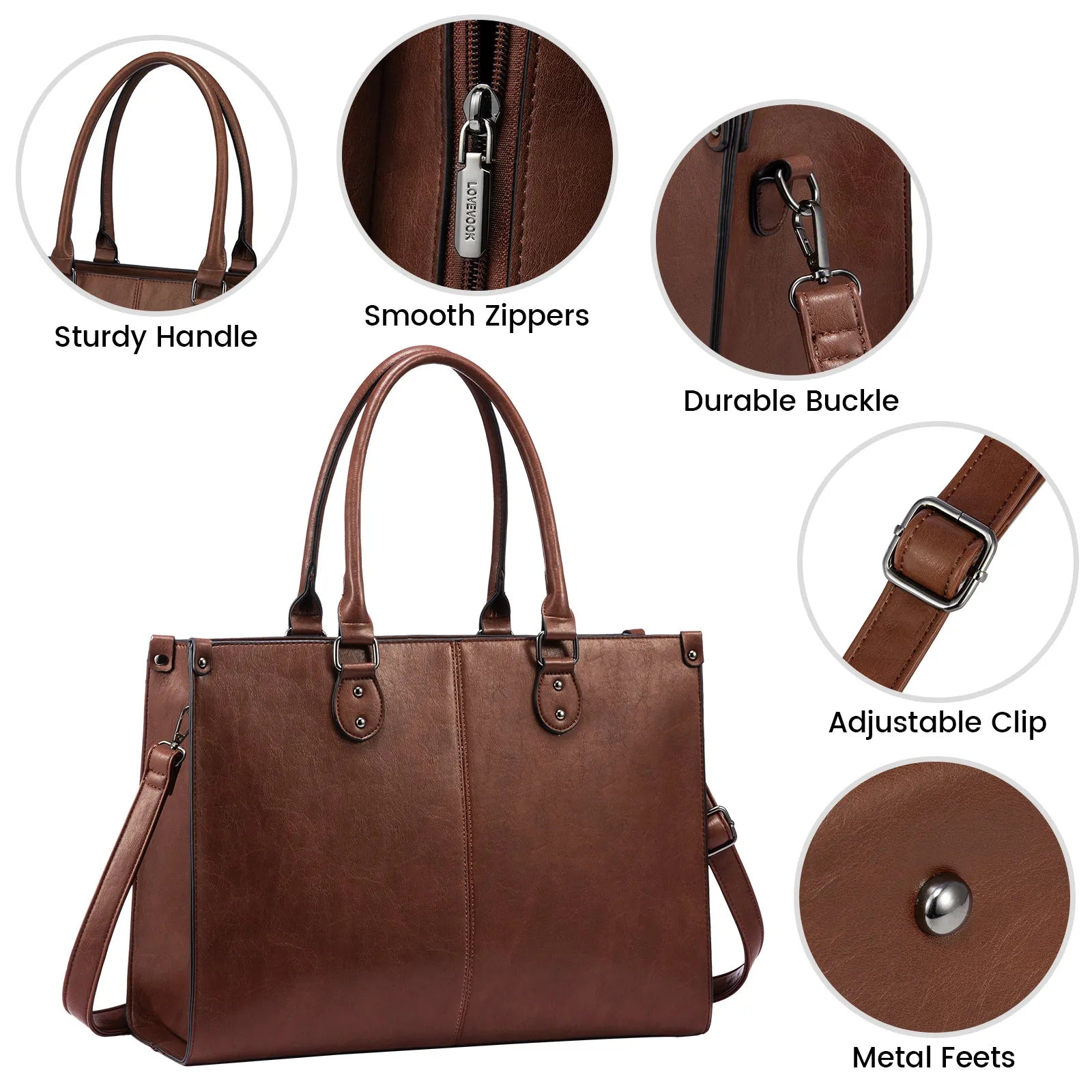 JMT-391882 Women's PU Leather Laptop Tote Bag for 15.6-Inch Laptops - Stylish Office Messenger Handbag