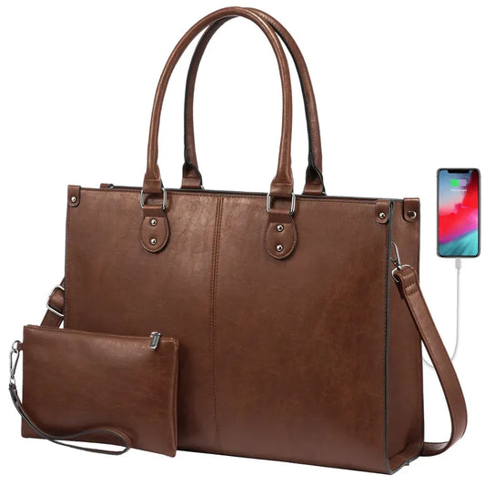 JMT-391882 Women's PU Leather Laptop Tote Bag for 15.6-Inch Laptops - Stylish Office Messenger Handbag