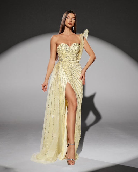 JMT-392394 Elegant Yellow Evening Gown for Women - Style SH0115