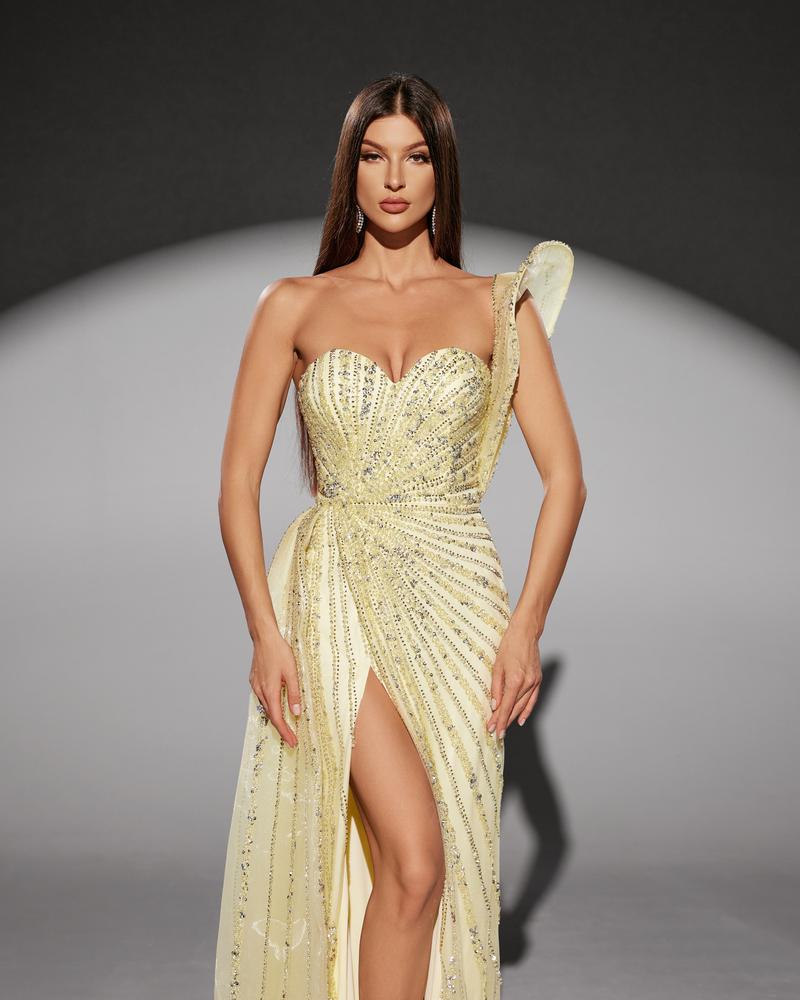 JMT-392394 Elegant Yellow Evening Gown for Women - Style SH0115