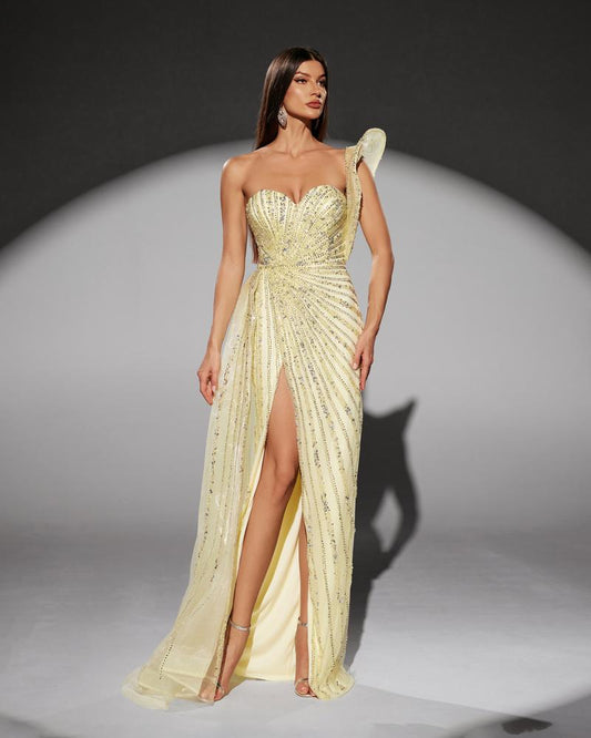 JMT-392394 Elegant Yellow Evening Gown for Women - Style SH0115