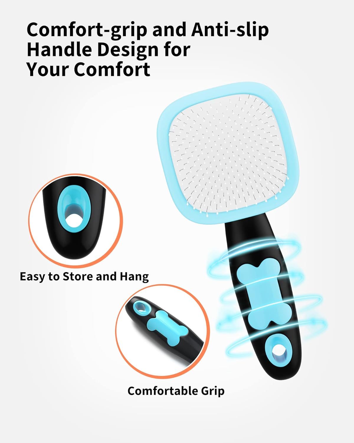 JMT-392394 Pet Grooming Brush for Dogs and Cats - Rotatable Slicker Brush with Stainless Steel Bristles and Rubber Handle for Efficient Shedding Control and Matt Removal