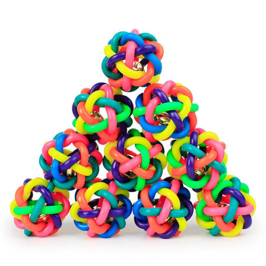 JMT-392458 Colorful Woven Bell Dog Toy Ball - 5.5cm Multi-Color Rubber for Active Play
