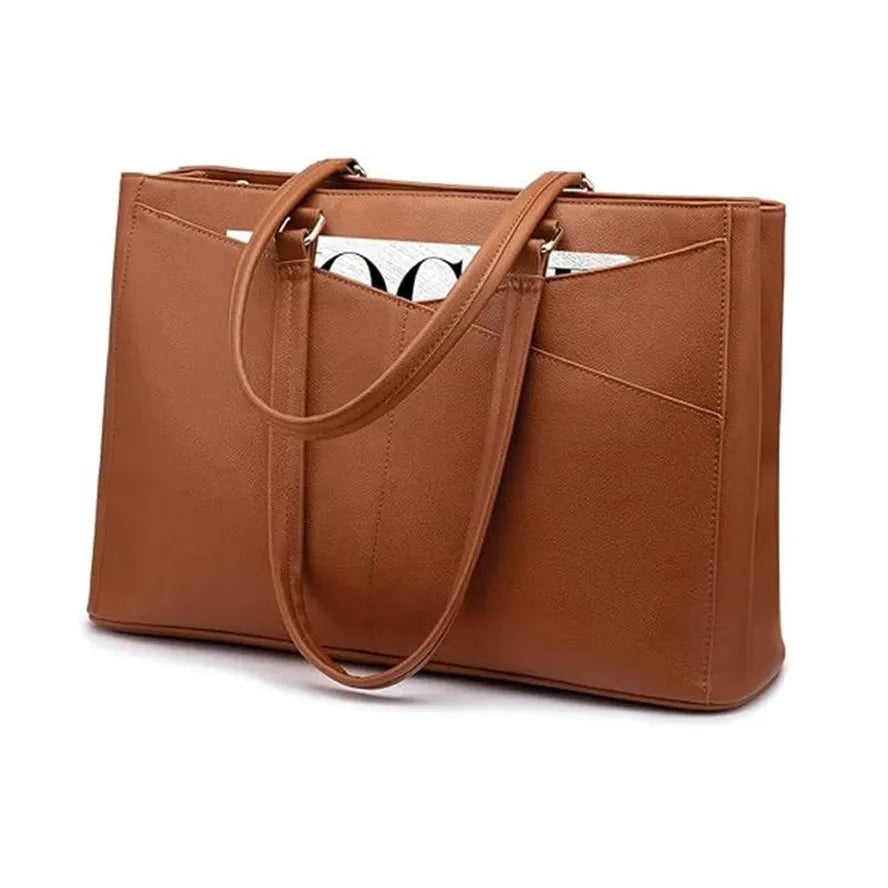 JMT-392650 Waterproof Leather Laptop Tote Bag for Women - 15.6 Inch Business Briefcase and Handbag