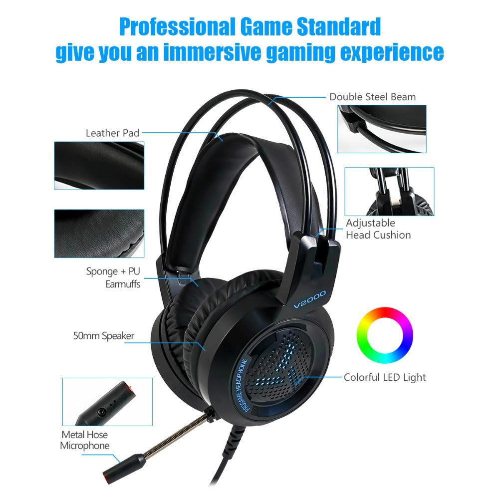 JMT-392970 Wired Gaming Headset with 3.5mm and USB Connectivity, 50mm Speakers, and Inline Microphone
