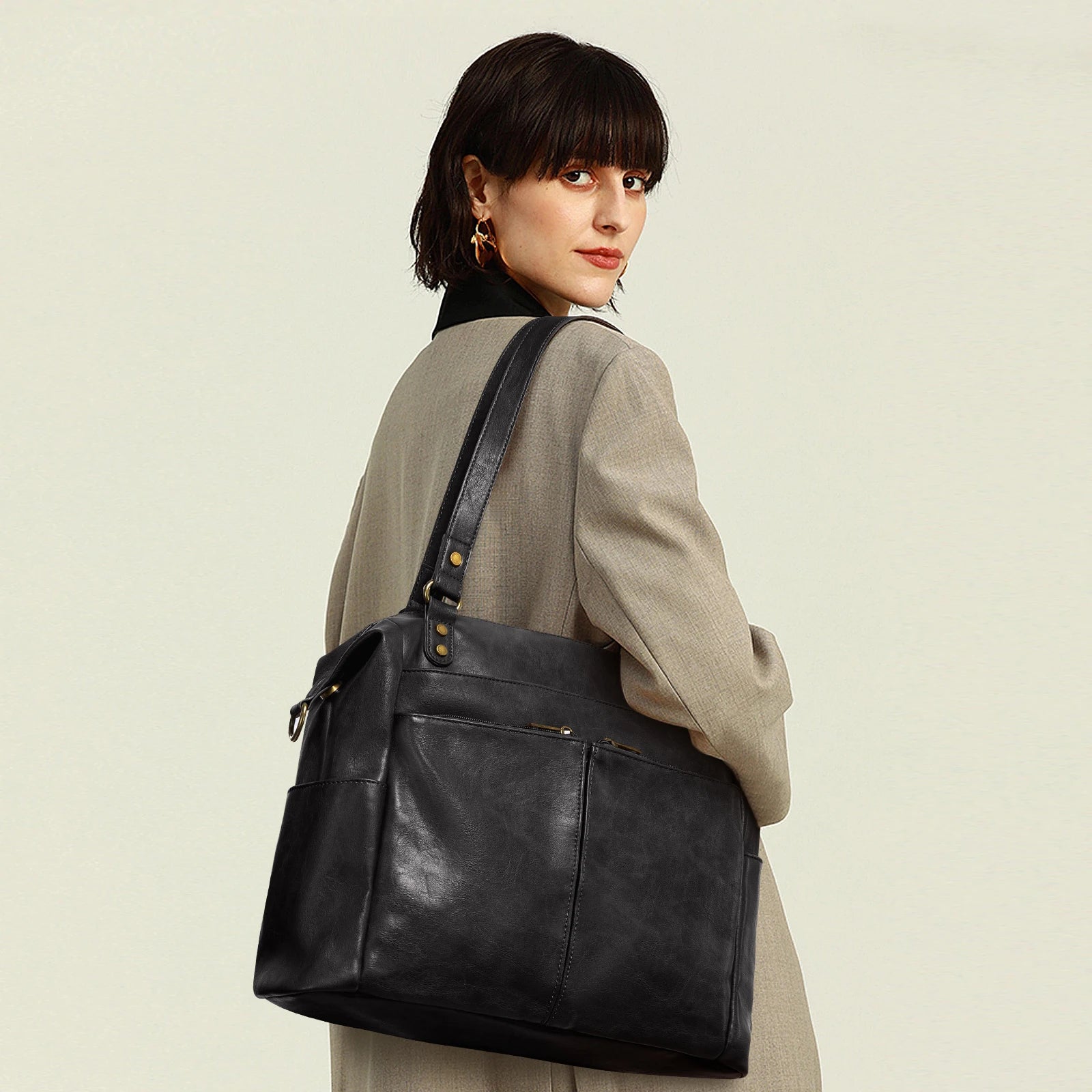 JMT-393034 Spacious PU Leather Tote Bag for Women - Versatile Hobo Shoulder and Crossbody Design, Ideal for Laptops