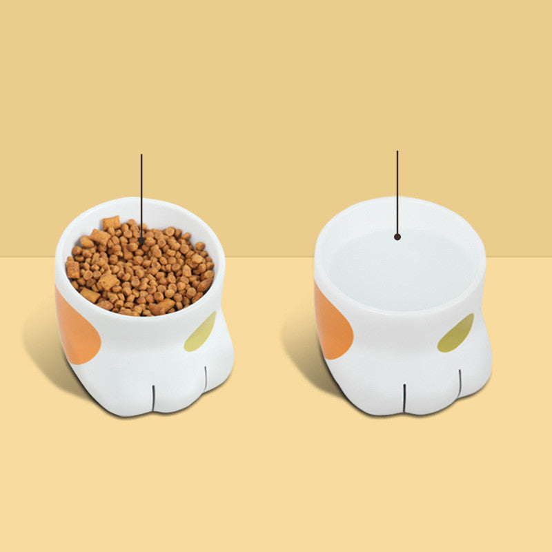 JMT-393482 Ceramic Cat Paw Bowl for Food and Water - Adorable White Design, 130mm x 150mm x 117mm