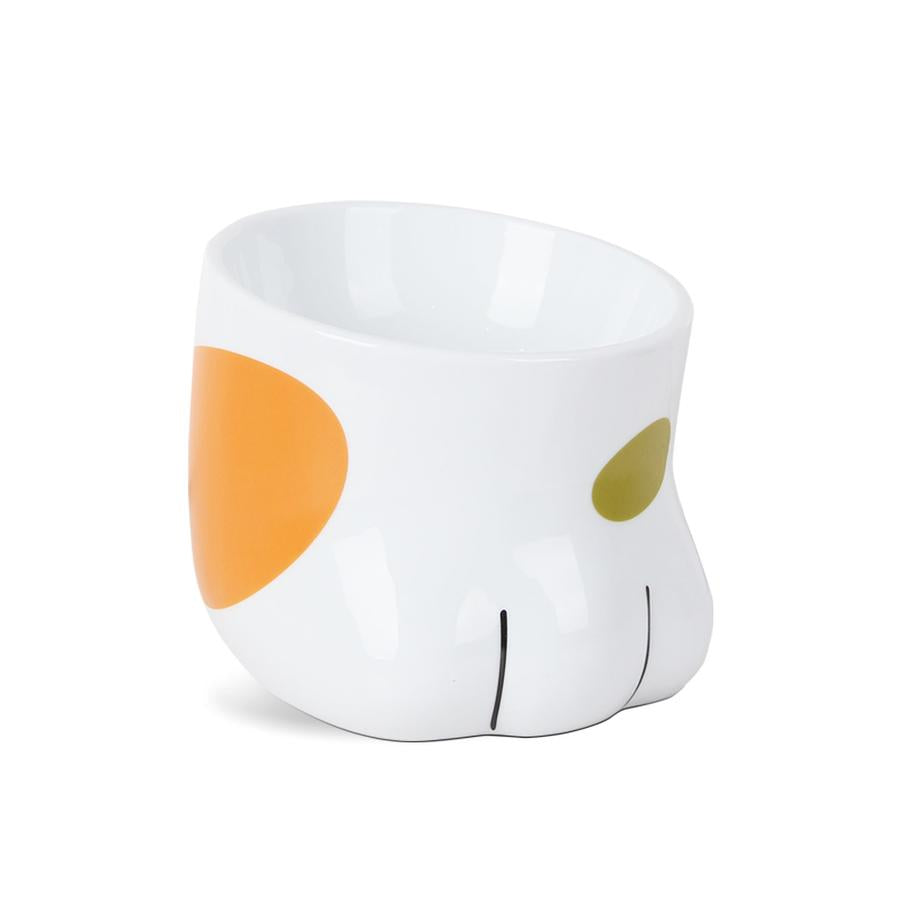 JMT-393482 Ceramic Cat Paw Bowl for Food and Water - Adorable White Design, 130mm x 150mm x 117mm