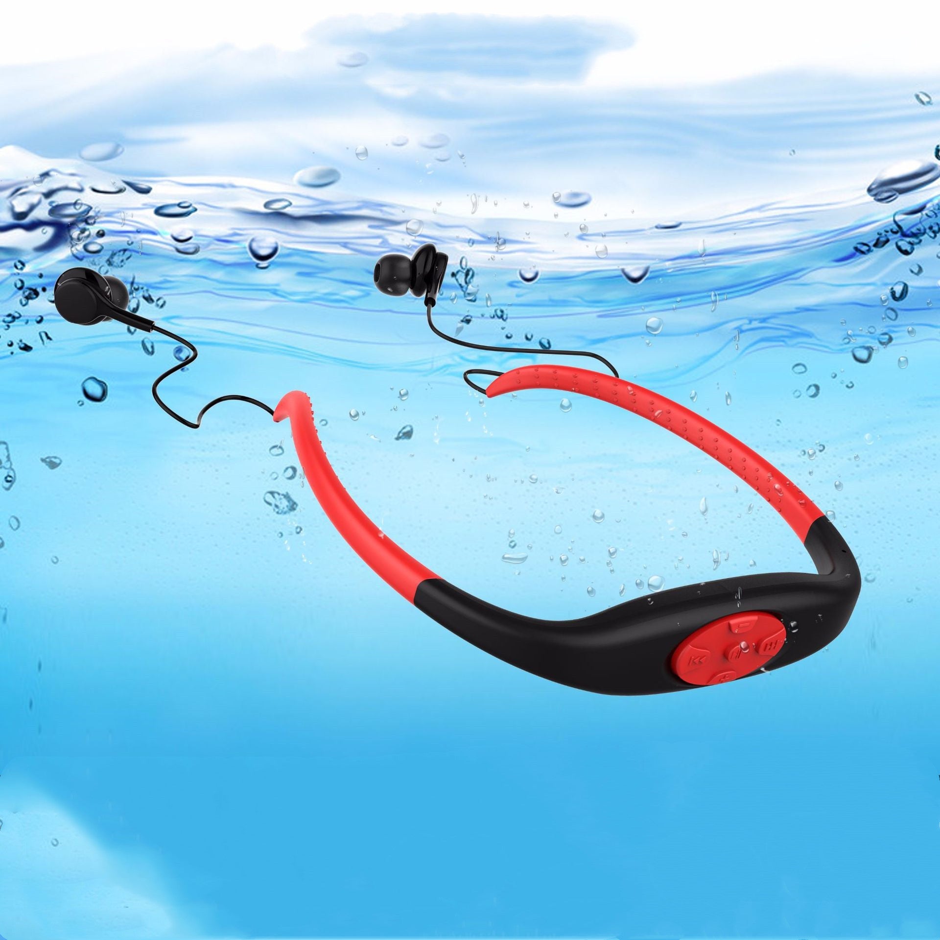 JMT-393802 2-in-1 Bluetooth Wireless Earphones & MP3 Player, IPX8 Waterproof Neckband Headset with Microphone, 8GB Storage