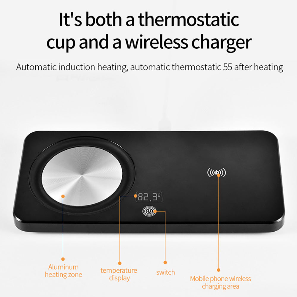 JMT-393994 Wireless Charging Pad with Constant Temperature Heating, 24W USB Power Supply, Black ABS Design