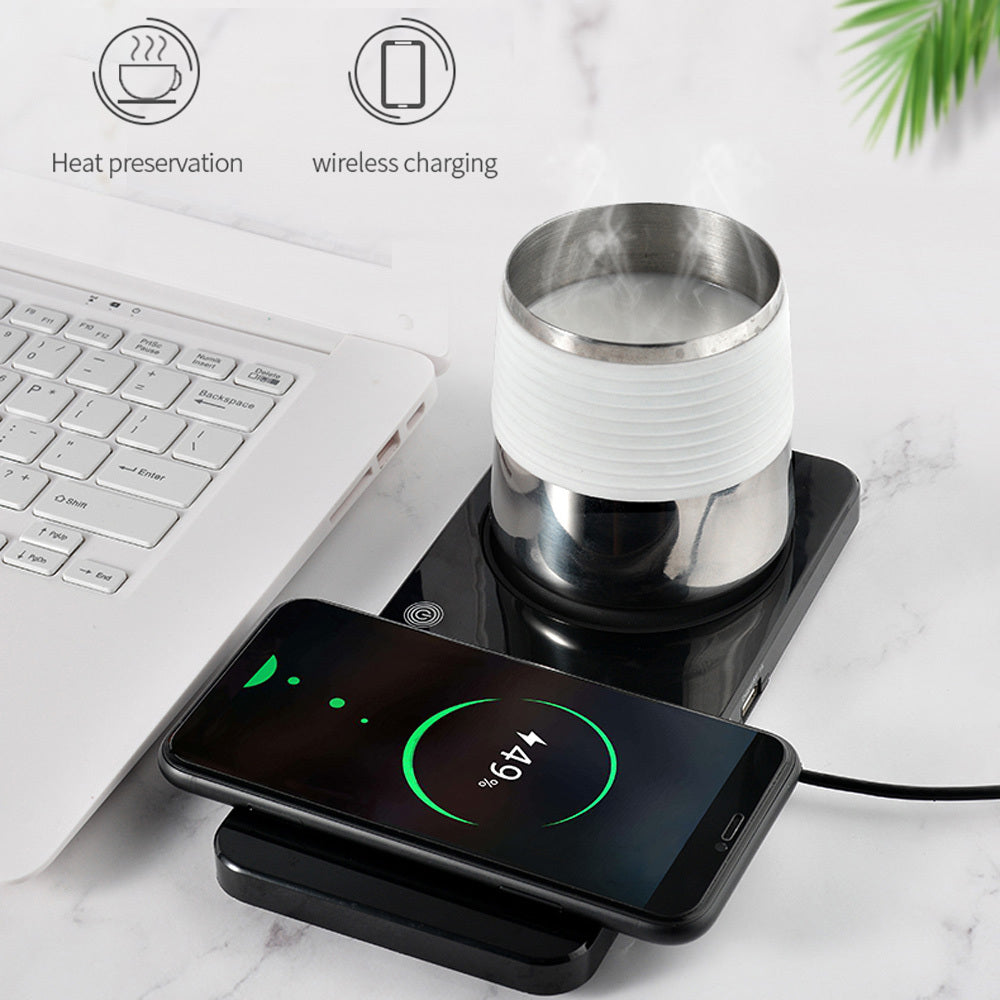 JMT-393994 Wireless Charging Pad with Constant Temperature Heating, 24W USB Power Supply, Black ABS Design