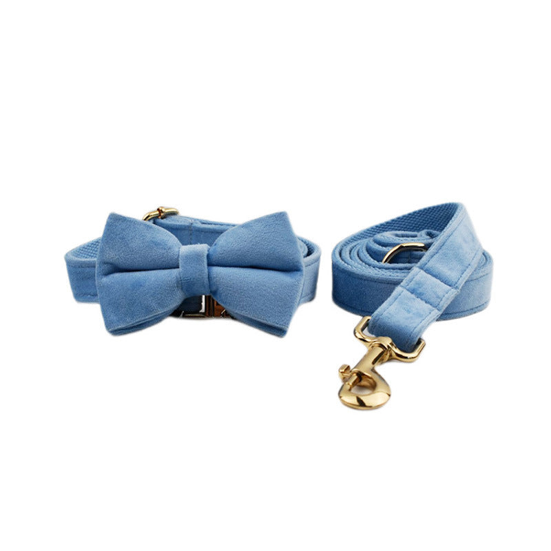 JMT-394954 Velvet Pet Collar and Leash Set with Bow Tie - Adjustable Sizes XS to XL