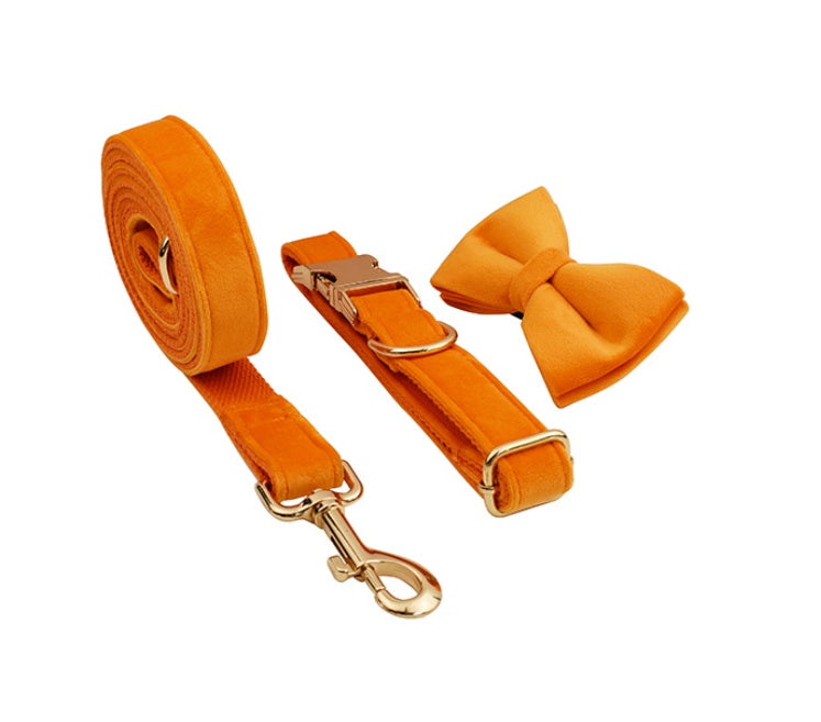 JMT-394954 Velvet Pet Collar and Leash Set with Bow Tie - Adjustable Sizes XS to XL