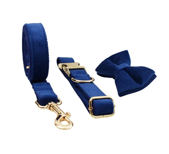 JMT-394954 Velvet Pet Collar and Leash Set with Bow Tie - Adjustable Sizes XS to XL