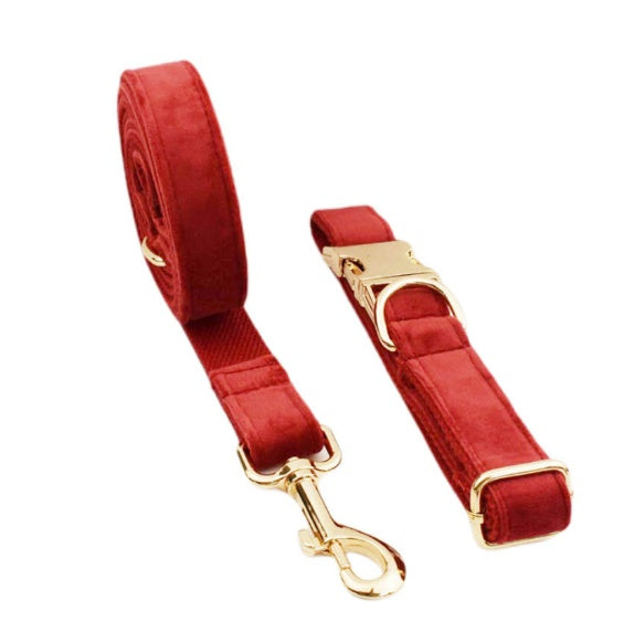 JMT-394954 Velvet Pet Collar and Leash Set with Bow Tie - Adjustable Sizes XS to XL