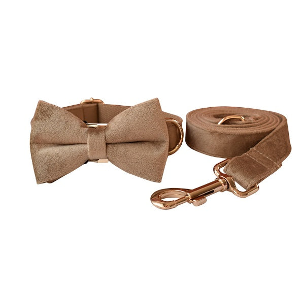 JMT-394954 Velvet Pet Collar and Leash Set with Bow Tie - Adjustable Sizes XS to XL