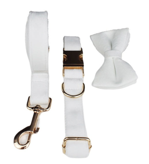 JMT-394954 Velvet Pet Collar and Leash Set with Bow Tie - Adjustable Sizes XS to XL