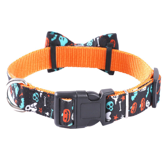 JMT-395274 Geometric Pattern Cat Collar Holiday Ornaments in Black Ghost, Yellow Pumpkin, and Black Skull