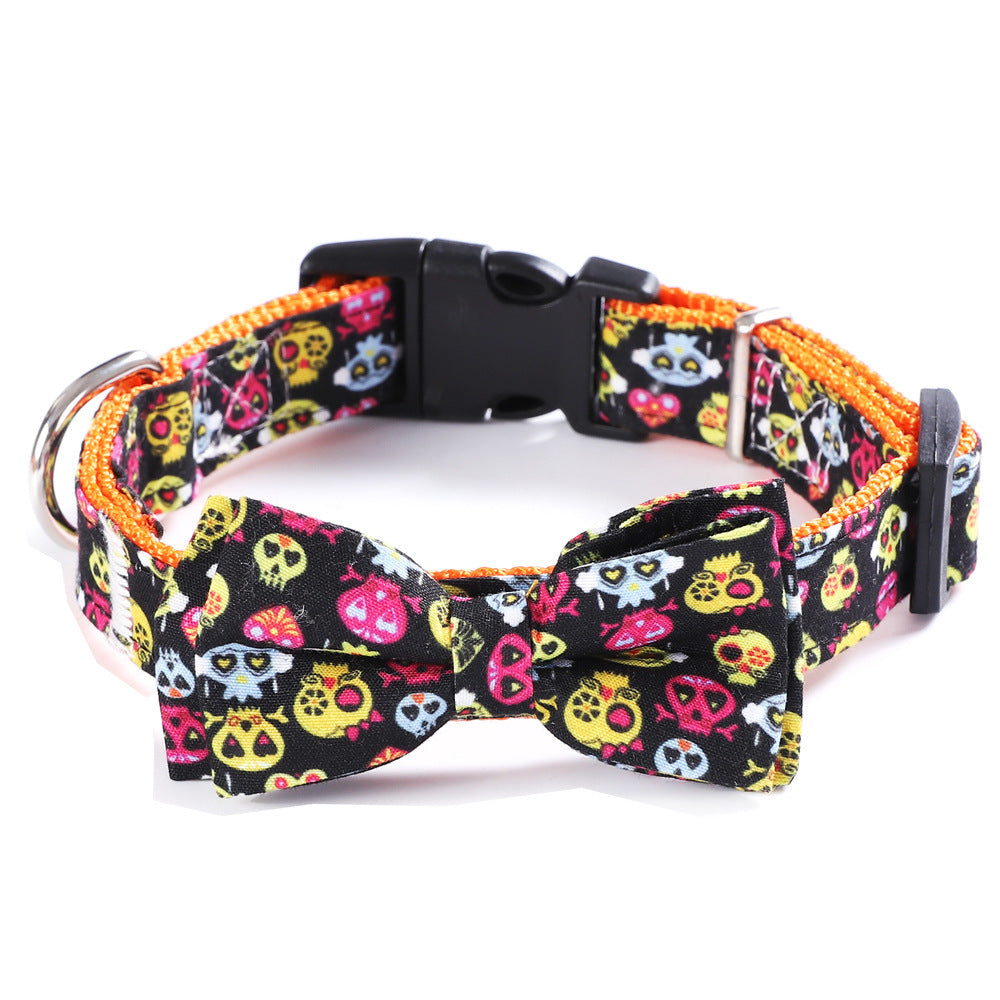 JMT-395274 Geometric Pattern Cat Collar Holiday Ornaments in Black Ghost, Yellow Pumpkin, and Black Skull