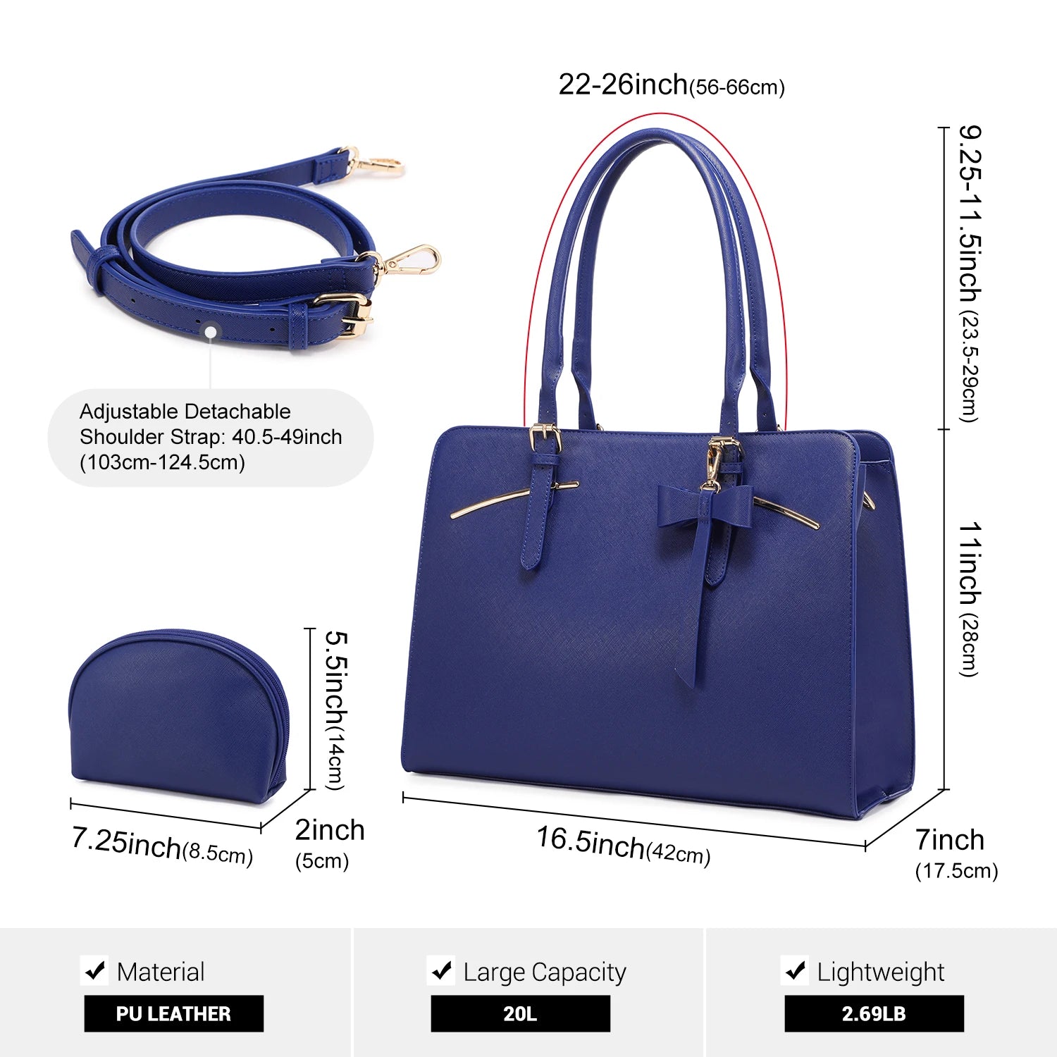 JMT-395274 Stylish PU Leather Laptop Tote Bag for 15.6 Inch Devices with USB Charging Port