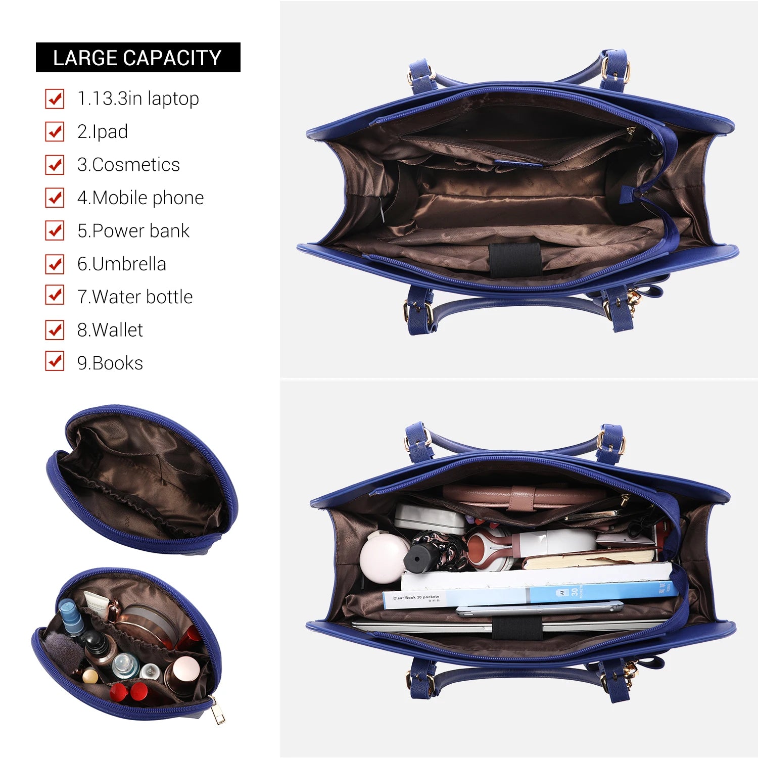 JMT-395274 Stylish PU Leather Laptop Tote Bag for 15.6 Inch Devices with USB Charging Port