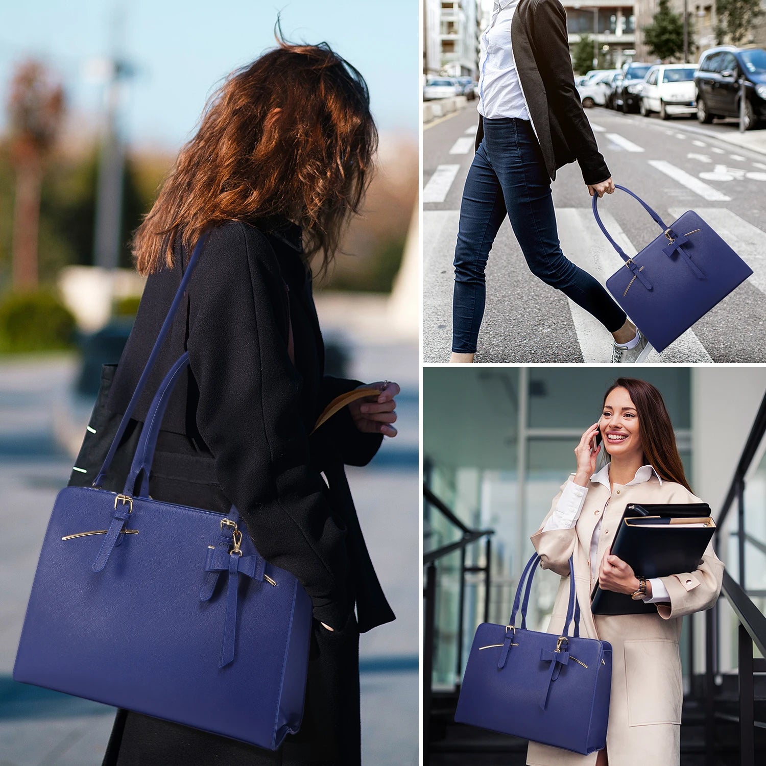 JMT-395274 Stylish PU Leather Laptop Tote Bag for 15.6 Inch Devices with USB Charging Port