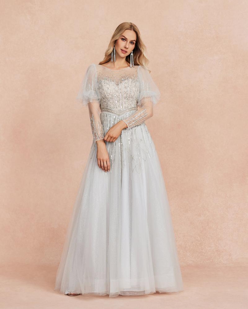 JMT-395850 Elegant Silver Evening Gown for Women - Stylish Floor-Length Dress with Sophisticated Design