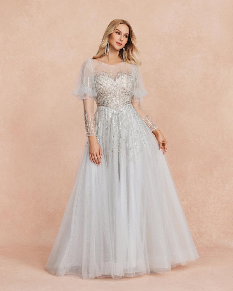 JMT-395850 Elegant Silver Evening Gown for Women - Stylish Floor-Length Dress with Sophisticated Design