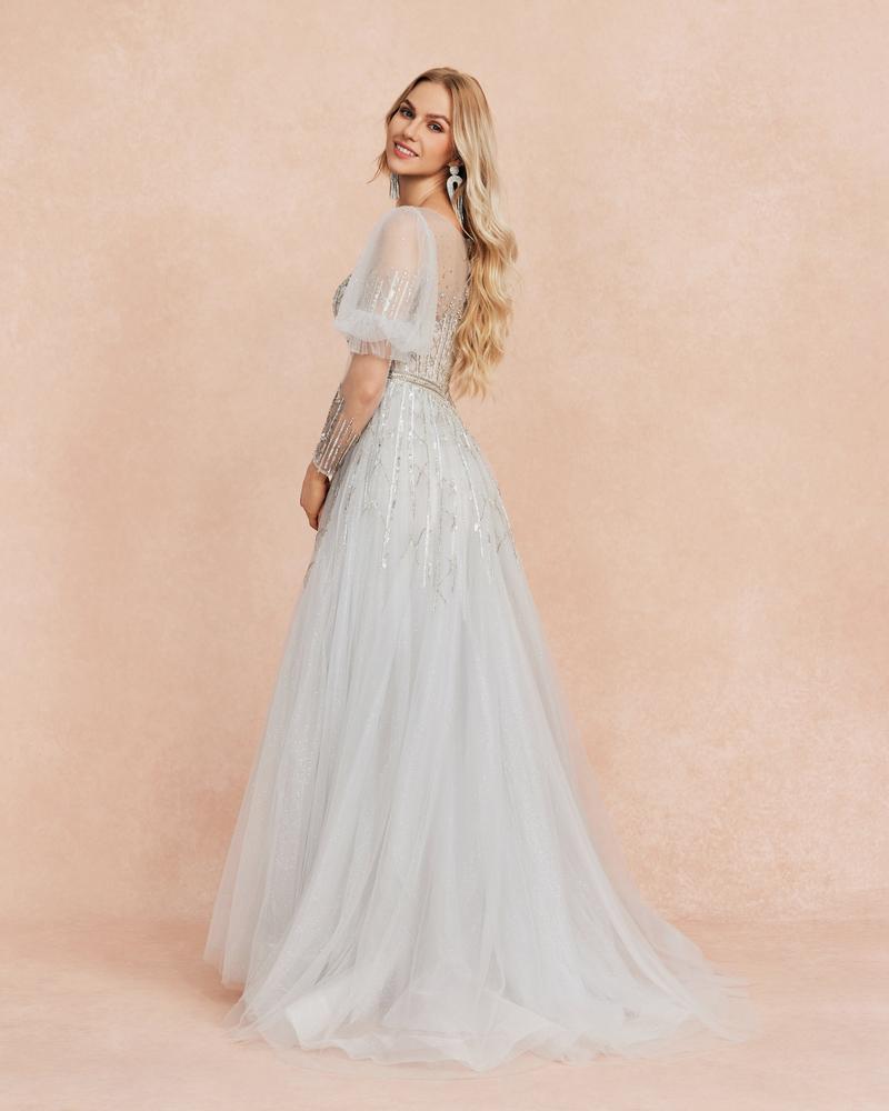 JMT-395850 Elegant Silver Evening Gown for Women - Stylish Floor-Length Dress with Sophisticated Design