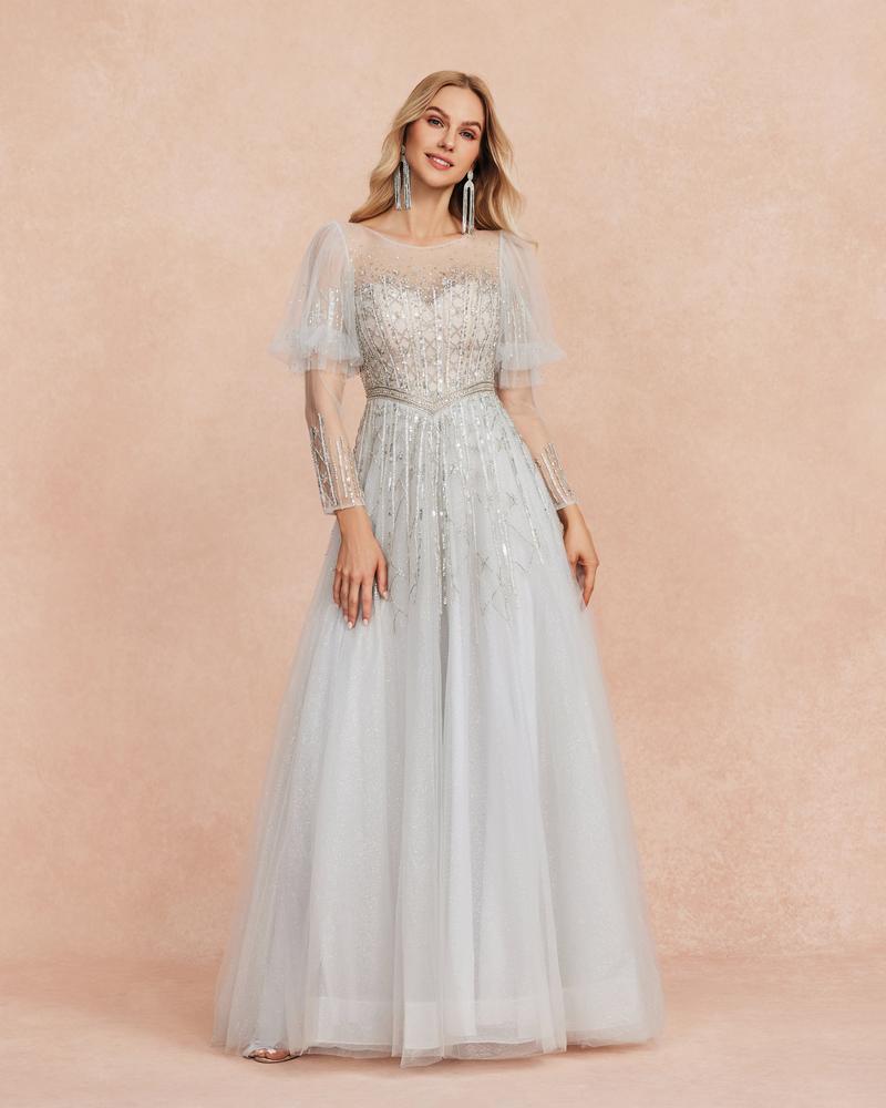 JMT-395850 Elegant Silver Evening Gown for Women - Stylish Floor-Length Dress with Sophisticated Design