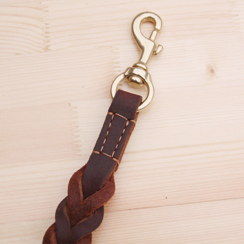 JMT-396106 Braided Real Leather Dog Leash for Medium and Large Dogs - 50cm Training Lead, Explosion-Proof Design