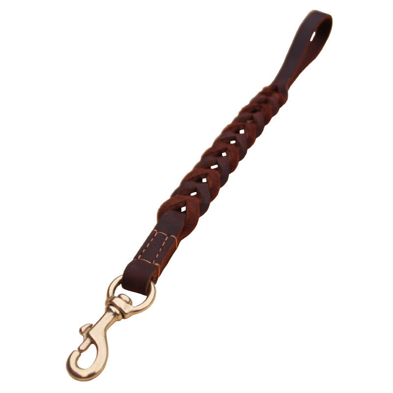 JMT-396106 Braided Real Leather Dog Leash for Medium and Large Dogs - 50cm Training Lead, Explosion-Proof Design