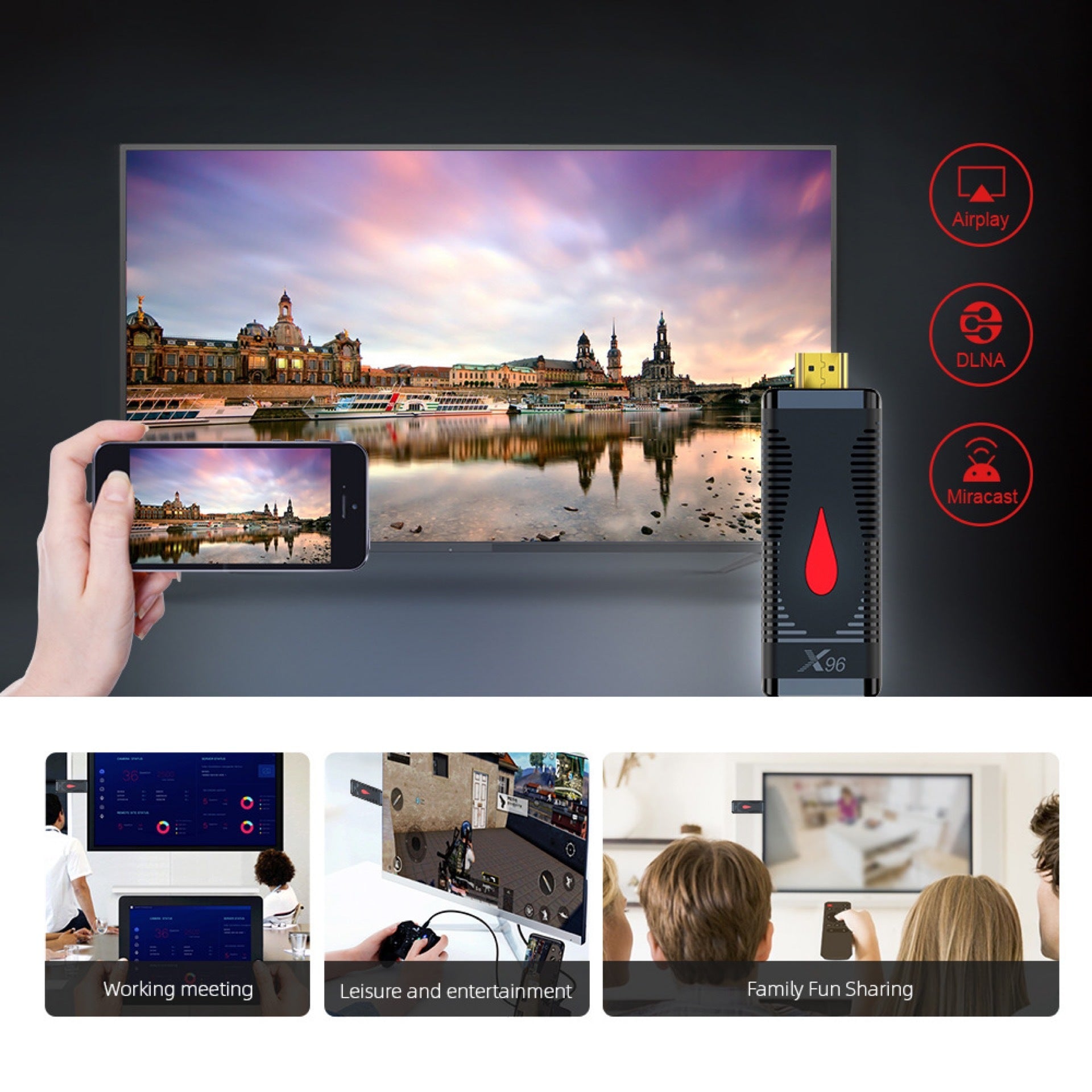 JMT-396234 Smart Network TV Set-Top Box WiFi Mini Dongle with 1GB/2GB Memory and 8GB/16GB Storage Options