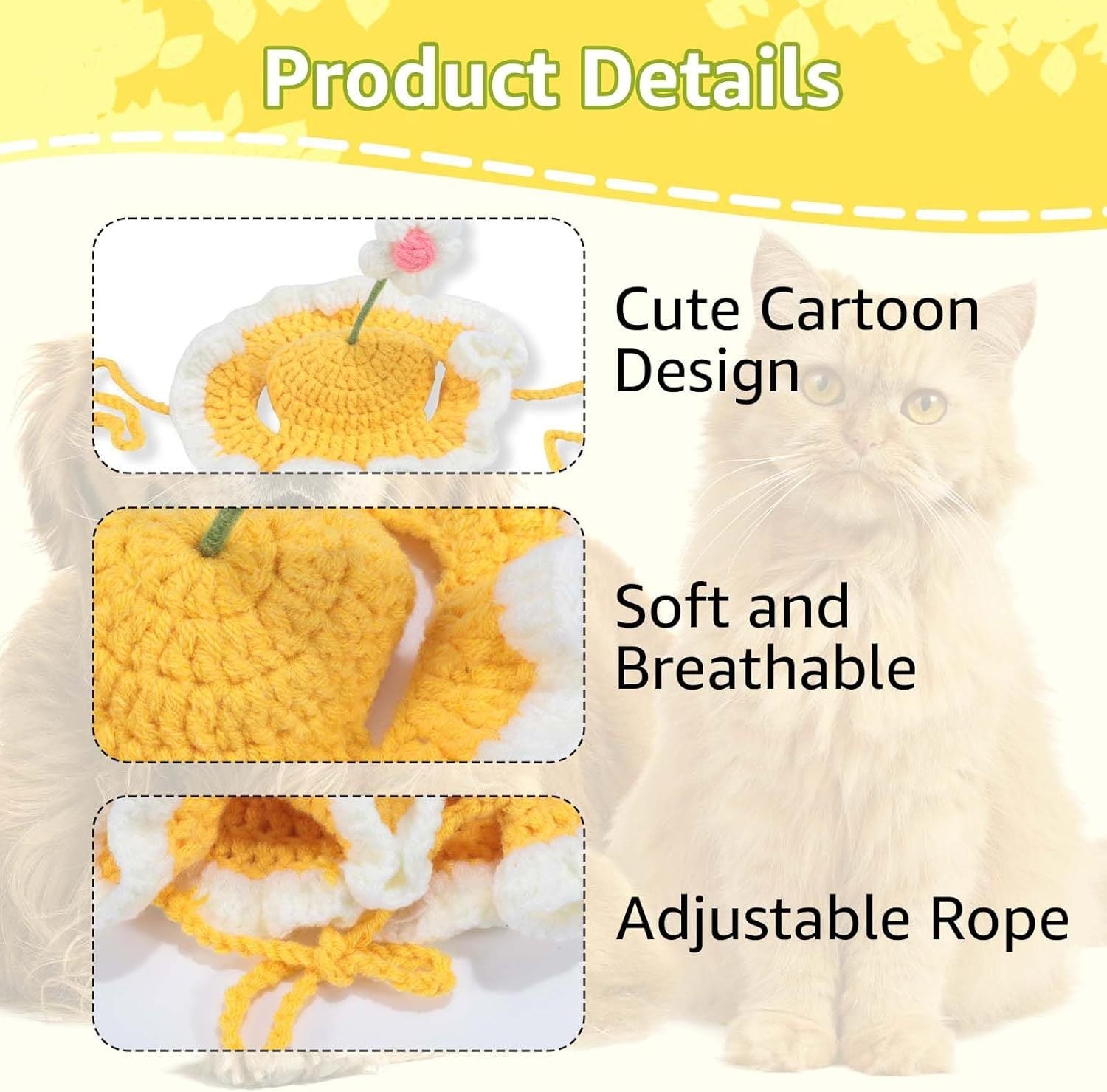 JMT-396426 Knit Cat and Dog Hat for Pets - Cute Cartoon Design, Warm Soft Fabric, Ideal for Halloween and Holiday Costumes