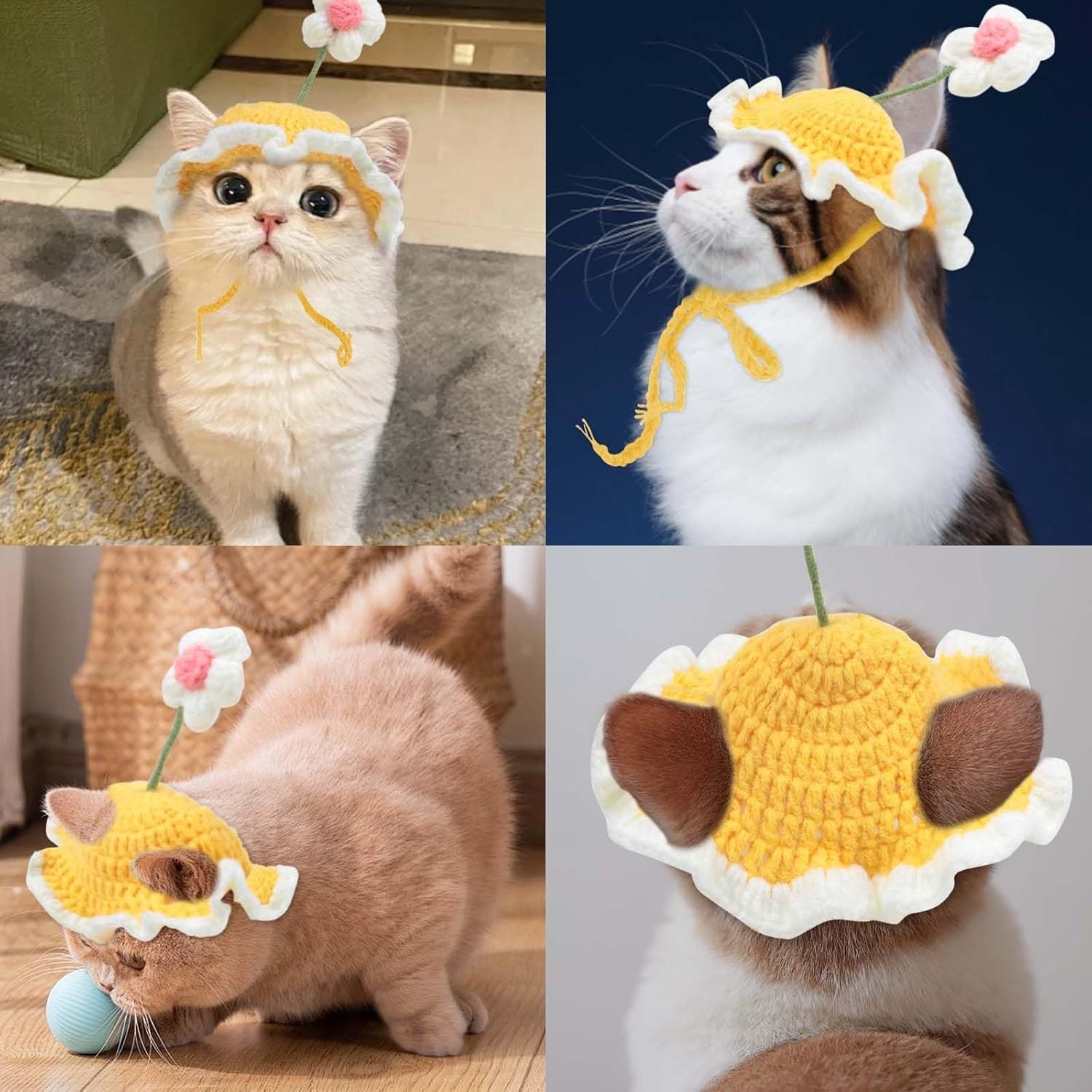 JMT-396426 Knit Cat and Dog Hat for Pets - Cute Cartoon Design, Warm Soft Fabric, Ideal for Halloween and Holiday Costumes
