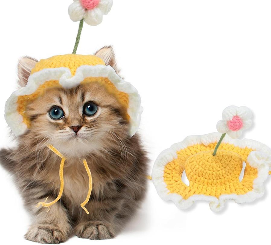 JMT-396426 Knit Cat and Dog Hat for Pets - Cute Cartoon Design, Warm Soft Fabric, Ideal for Halloween and Holiday Costumes