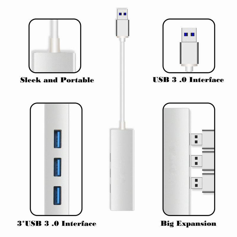 JMT-396874 USB 3.0 Gigabit Ethernet Adapter with 3-Port Hub for Mac, PC, and Chromebooks, 1000 Mbps Speed