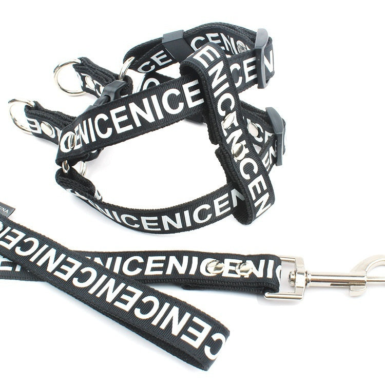 JMT-398090 Casual PET Polyester Dog Collar with Traction Leash - Available in Black, Red, Yellow, Sizes S, M, L