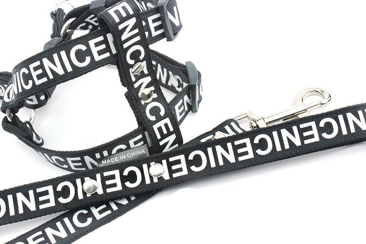 JMT-398090 Casual PET Polyester Dog Collar with Traction Leash - Available in Black, Red, Yellow, Sizes S, M, L