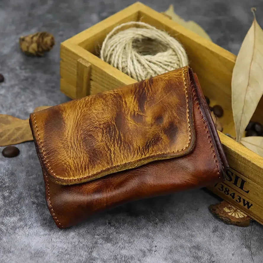 JMT-398282 Genuine Leather Retro Card Wallet with Hasp Closure in Multiple Colours
