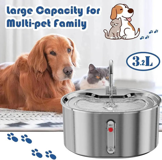 JMT-398282 Stainless Steel 3.2L Pet Water Fountain with Ultra-Quiet Pump and Replacement Filters