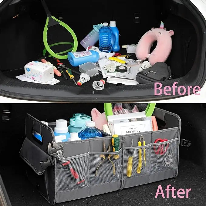 JMT-398538 Collapsible Multi-Compartment Car Trunk Organizer with Adjustable Straps