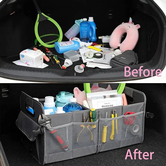 JMT-398538 Collapsible Multi-Compartment Car Trunk Organizer with Adjustable Straps