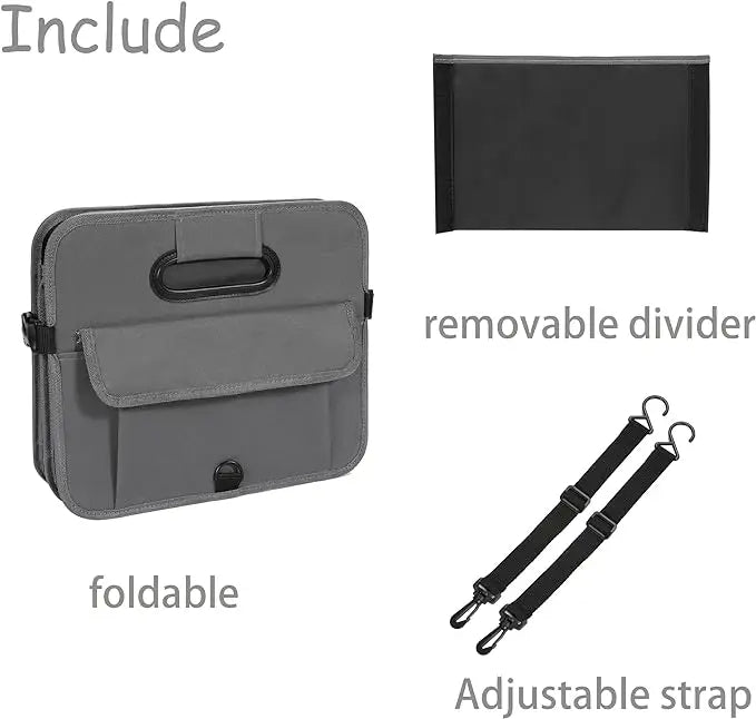 JMT-398538 Collapsible Multi-Compartment Car Trunk Organizer with Adjustable Straps