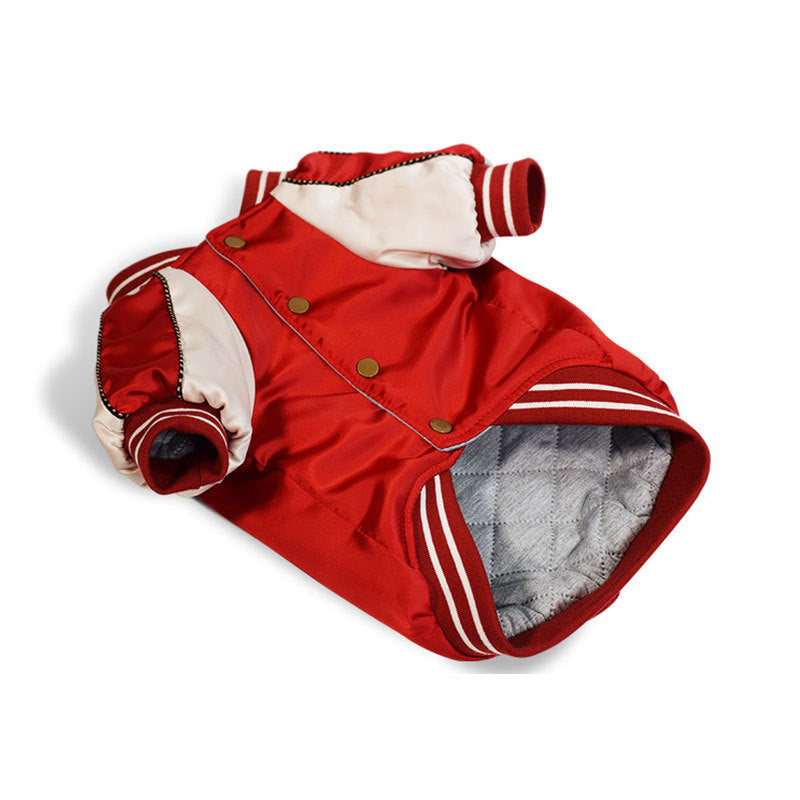 JMT-398538 Cotton-Padded Glossy Dog Jacket in Blue and Red – Multiple Sizes Available